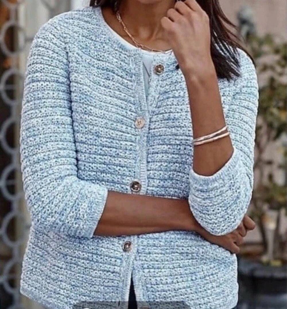 J. Jill Wearever Cardigan Sweater Blue Classic Preppy Career Wear Coastal Sz S